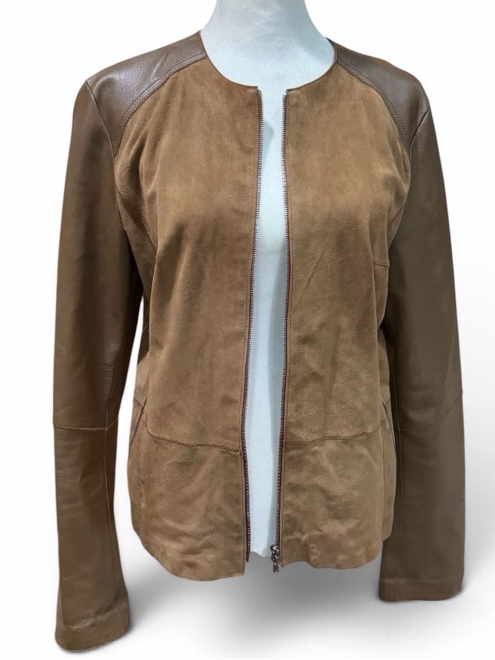 Gerard Darel Diamond Camel Goat Suede Leather Jacket Collarless 42 FR US 10
